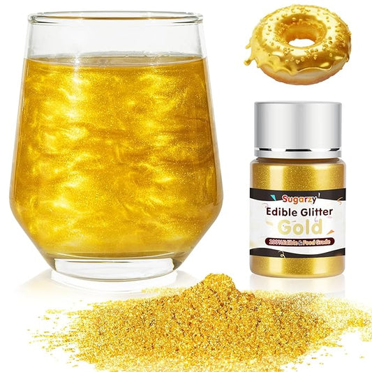 Gold Edible Glitter for Drinks,10g,Food Grade Gold Sprinkles Cake Decorating Supplies,Edible Luster Dust for Cocktail Beverages,Sparkly Luster,Food Coloring Shimmer Powder for Baking,Cakes,Cupcakes Cookies Drinks Candy Strawberries Apples Chocolate,Wed...