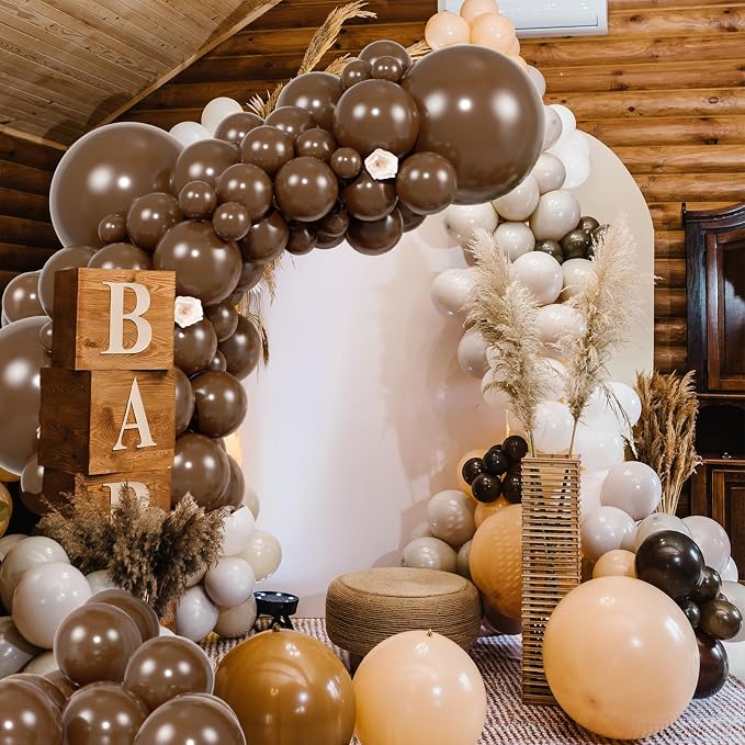 104pcs Dark Brown Balloons - 18/12/10/5 Inch Coffee Brown Neutral Latex Balloons Garland Arch Different Sizes for Boho Weddings, Bear Baby Showers, Thanksgiving Party Supplies
