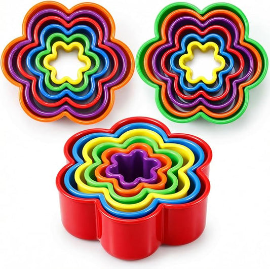 Domensi 3 Sets Plastic Flower Cookie Cutter, Bright Colors, Flower Petals Fondant Cutters Pastry Biscuit Baking Clay DIY Molds