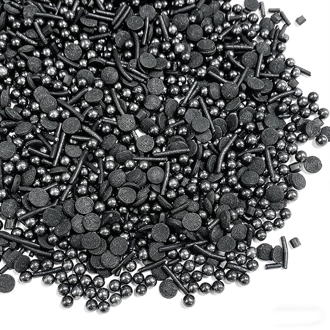 Sentovac Black Sprinkles Edible Black Round Confetti Jimmies Pearls for Cake Decorating Candy Cupcake Cookie Baking Donuts Ice Cream Dessert Halloween Christmas Decorations