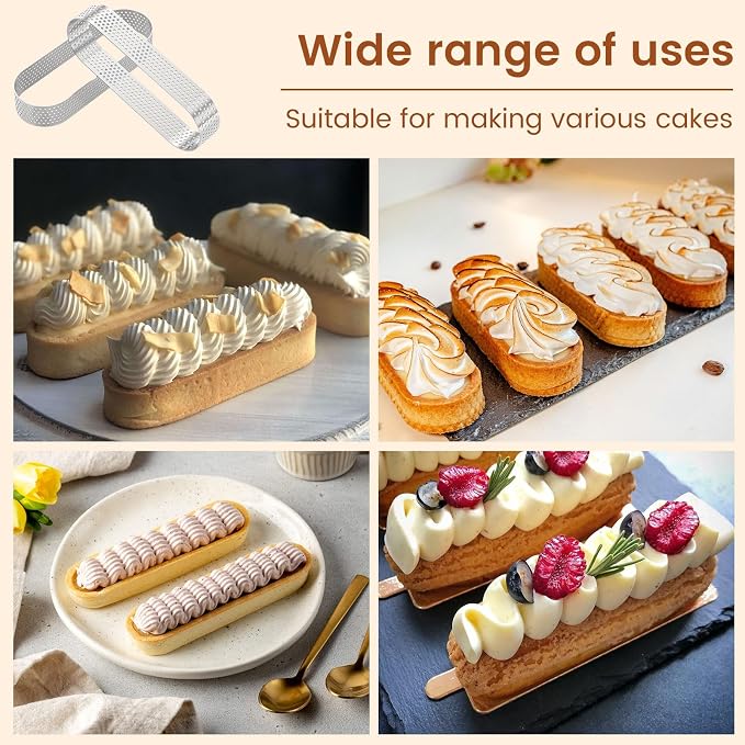 12PCS Oval Tart Rings, 5inch Perforated Tart Ring Mold, Stainless Steel Nonstick Cake Mousse Ring Pastry Mould, Heat Resistant Mini Fruit Tart Mold Pan for Baking Mousse Cheesecake Muffin Pie Dessert