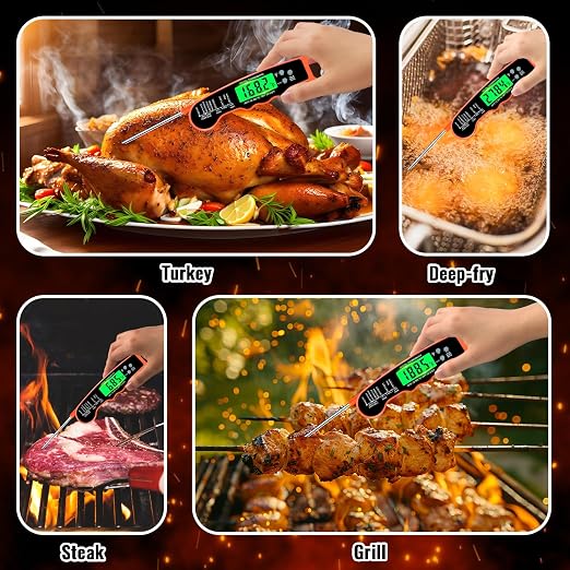 Meat Thermometer Digital, IP67 Waterproof Food Thermometer for Cooking and Baking, Instant Read Meat Thermometer with Backlight, Hold Function & Magnet for Kitchen, Beef, Grill, BBQ, Candy, Turkey
