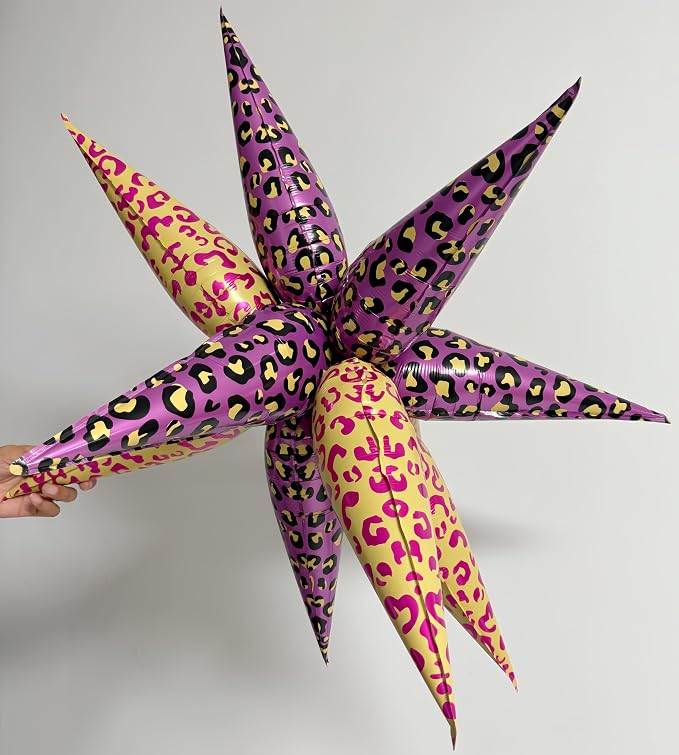 2Pcs 32 Inch Leopard Explosion Star Cheetah Print Balloons/Y2K Party Decor for Girls Birthday, Spa Day, Baddie, Pop Art or Glam Party/Photo Backdrop for Teen Girls Trendy (Pink+ purple leopard print)
