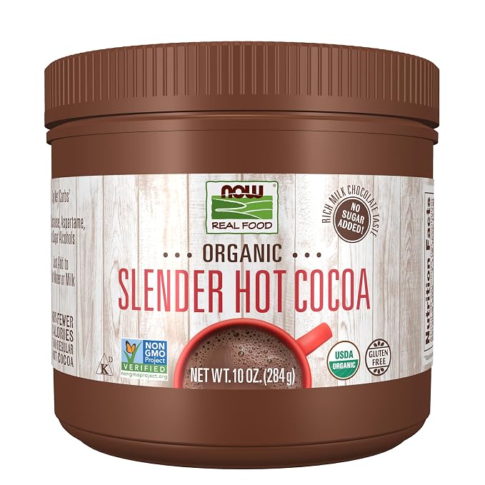 NOW Foods, Organic Cocoa Lovers™ Slender Hot Cocoa, No Sugar Added, Certified Non-GMO, Kosher, 10-Ounce