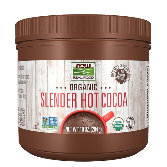 NOW Foods, Organic Cocoa Lovers™ Slender Hot Cocoa, No Sugar Added, Certified Non-GMO, Kosher, 10-Ounce