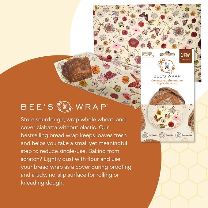 Bee's Wrap Beeswax Wraps for Bread - Beeswax Bread Wrap for Sourdough & Bread Storage - Plastic Free Made in USA Reusable Natural Food Wrap - Meadow Magic