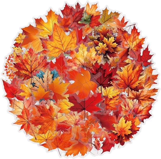 Maple Leaf Stickers Pack, 60PCS Colorful Transparent Sticker Waterproof PET Stickers for Laptop, Stationery, Luggage, Scrapbooking, Water Bottles, Gifts Party Decorations