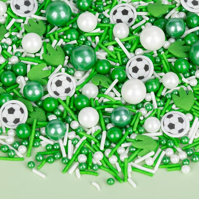 Twisweet Soccer Ball Sprinkles for Cake Decorating, Edible Sugar Pearls & Football Wafer Paper Confetti, Baking Sprinkles for Cupcake Cookie Ice Cream Cake Toppers, Match Viewing Events Celebration Birthday Party Decorations (130g/4.58oz)