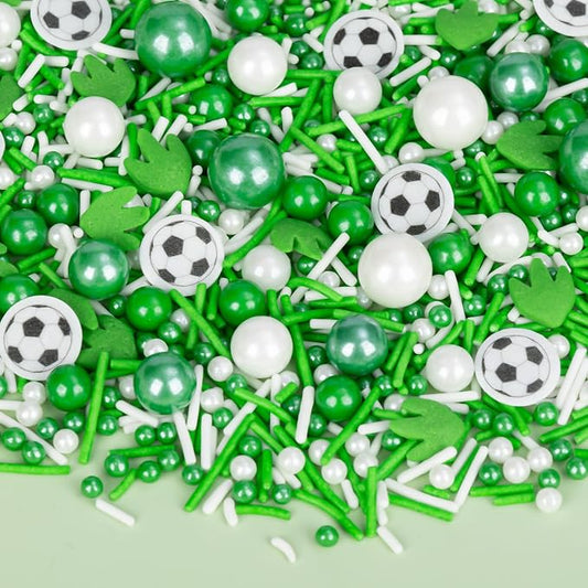 Twisweet Soccer Ball Sprinkles for Cake Decorating, Edible Sugar Pearls & Football Wafer Paper Confetti, Baking Sprinkles for Cupcake Cookie Ice Cream Cake Toppers, Match Viewing Events Celebration Birthday Party Decorations (130g/4.58oz)