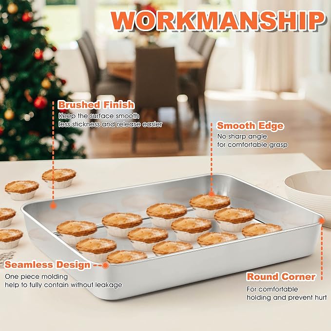 Herogo Baking Pan with Lid Set (3 Pans + 3 Lids), 9 x 12 Inch Stainless Steel Nonstick Deep Bakeware, for Cakes Brownies Casseroles, Non Toxic & Dishwasher Safe
