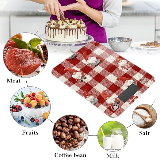 Food Scale Kitchen Digital Scale Food Ounces and Grams Dieting Baking Cooking Waterproof Glass Panels LCD Display,4 Units Scale Tare Function Checkered Red