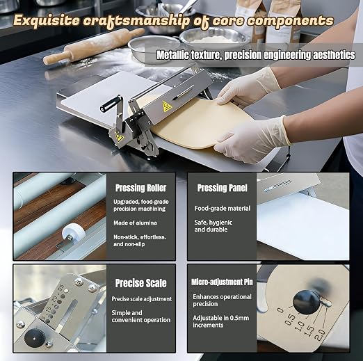 Dough Sheeter Machine, Manual Sheeter, Reversible Puff Pastry and Fondant Sheeter, Foldable, Adjustable Thickness 0-5mm for Croissant Pastry Pizza(Model300(Home use))