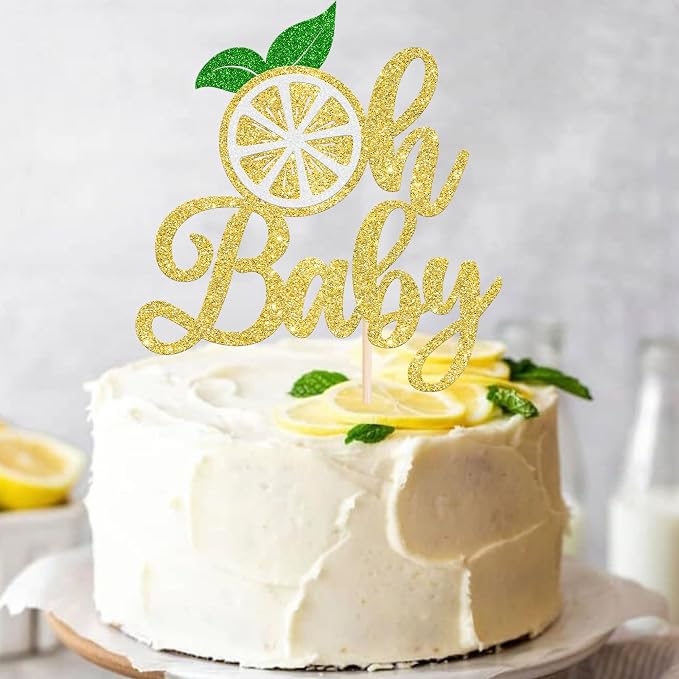 Rsstarxi 1 Pack Lemon Oh Baby Cake Topper Lemonade Baby Shower Decorations Assembled Glitter Fruit Theme Cake Pick for Lemon Theme Boys Girls Birthday Party Cake Decorations Supplies