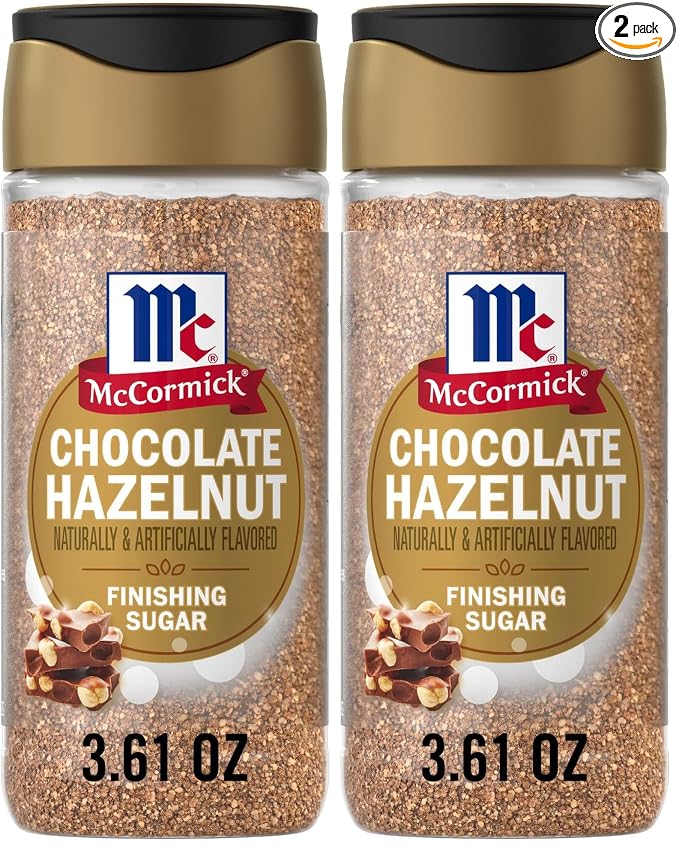 McCormick Finishing Sugar, Chocolate Hazelnut, Limited Edition, Rich Cocoa and Roasted Hazelnut Notes, For Cookies, Ice Cream, Dessert, Beverages, and More, 3.61 oz (Pack of 2)