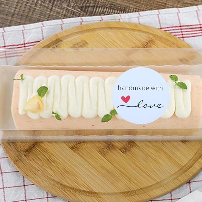 Hybsk Handmade with Love Stickers 1.5" Inch Round Total 500 Adhesive Labels Per Roll (White)