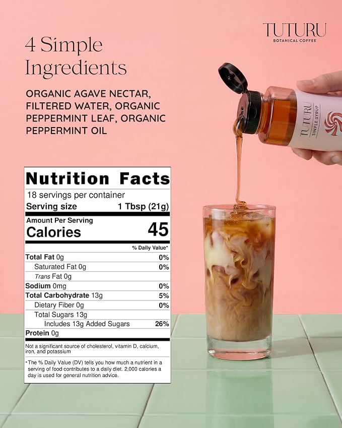 Peppermint Agave Simple Syrup for Coffee, Cocktails, Matcha - Sweetened with Agave Nectar - Infused with Real Peppermint Leaf - 13.5 oz