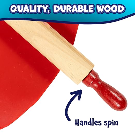 READY 2 LEARN Mini Wooden Rolling Pins | Set of 6 | 7.25 inches | Turning Handles | Play Dough Rollers for Crafts and Imaginative Play