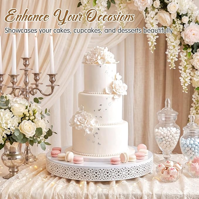 Wenqik Cake Stand 20 Inch Round Metal Cupcake Dessert Wedding Cake Stand Cookies Display Holder Fruit Serving Tray for Table Wedding Birthday Anniversary Party, White