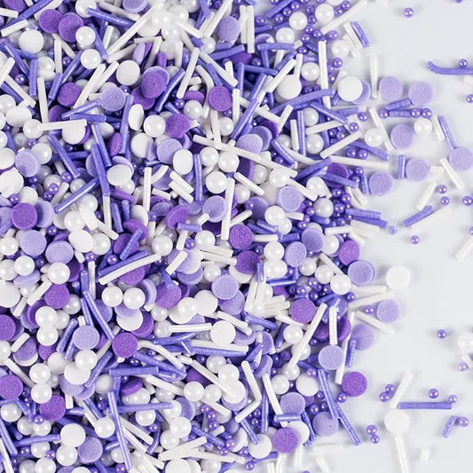 Purple Sprinkles for Cake Decorating Edible Purple Confetti Sprinkles Topper for Cookie Cupcakes, Candy, Cream, Chocolate Cake Decorations - Jimmies, Nonpareils, Sugar Pearl 7ounce