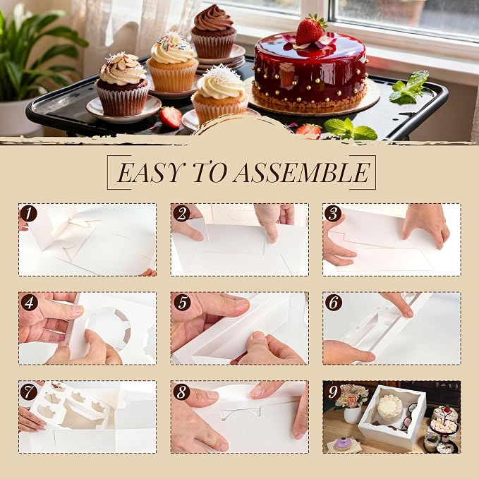 8 Packs Bento Cake Box with Cupcakes, 1+5 Cupcake Box Combo with Clear Window,Fit 5 Cupcakex and 1 Mini Cake for Wedding Birthday Party Baby Shower Baking Supplies