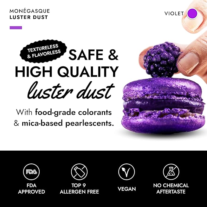 MONÉGASQUE Purple Edible Glitter for Drinks 15g – Violet Edible Glitter for Cakes & Cocktails – Purple Luster Dust for Cocktails – Violet Food Coloring for Cupcakes & Cake Decorations Spray