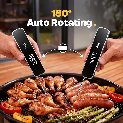 0.3 Sec Instant Read Meat Thermometer, Waterproof Digital Thermometer for Grilling, BBQ, Air Fryer, Smoker, Candy, Kitchen Gadgets, BBQ Essentials, Gift for Dad, Men, Grey