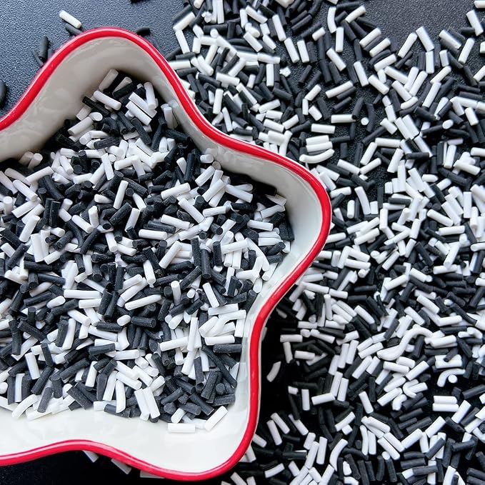 EHOPE 50g Fake Sprinkles Resin Sprinkles Fake Candy Sprinkles Clay Sprinkles Polymer Sprinkles Polymer Clay Slices for Nail Art DIY Crafts Cake Phone Case(Black+White Sugar granules-22A)