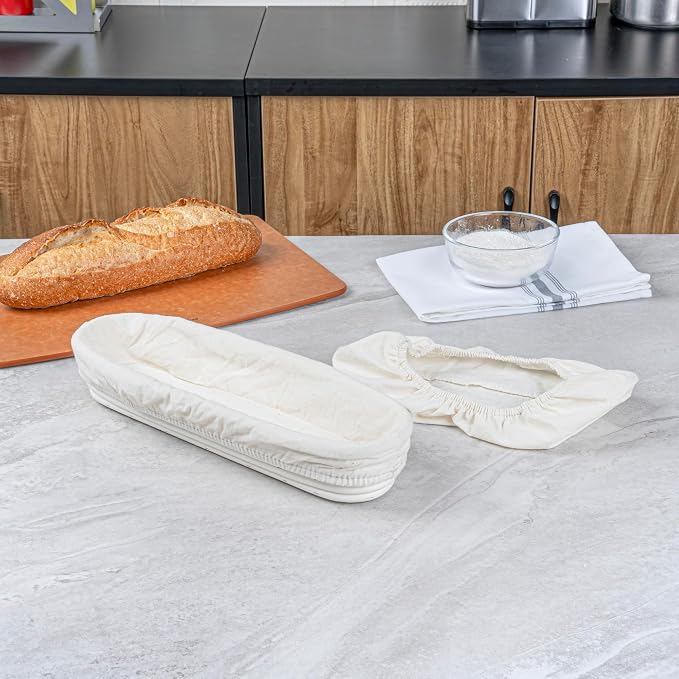 Restaurantware Bread Proofing Basket 13 Inch Long Oval Pack of 1 Rattan Dough Fermentation Basket With Cotton Liners, Oval Banneton Bread Rising Bowl For Home, Commercial, and Artisanal Baking