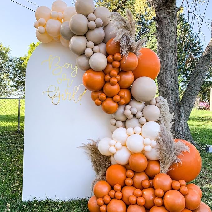 Fall Balloon Arch Kit, 108 Pcs Burnt Orange Balloons Garland Kit with Terracotta Ivory White Apricot Latex Balloon Metallic Gold for Kids Boho Baby Shower Birthday Wedding Celebration Party Decoration