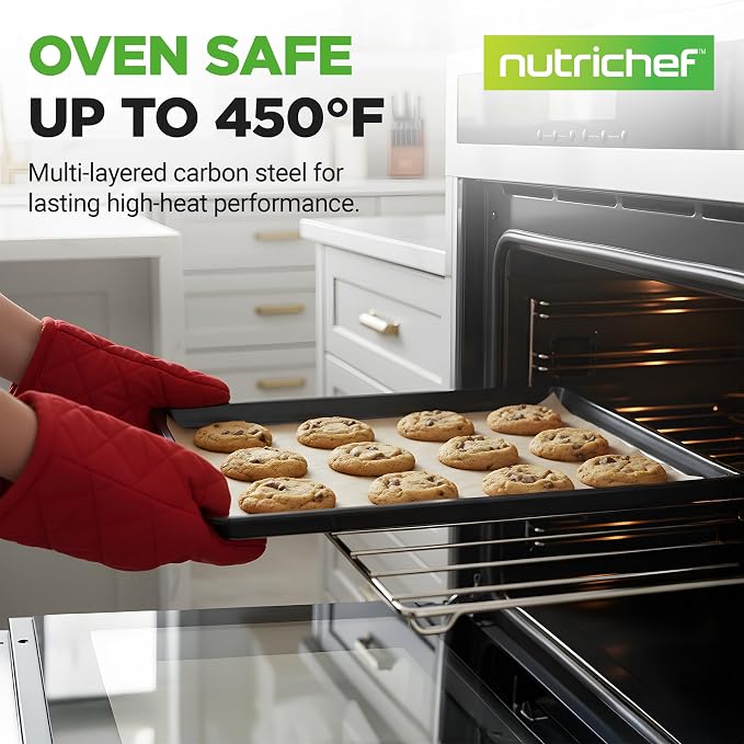 NutriChef Black Baking Pan, Extra Large Cookie Sheet for Baking and Roasting, Nonstick Bakeware for Roasting, Even Heat Distribution, Warp-Resistant, Easy to Clean, Oven Safe & Dishwasher Safe