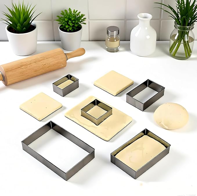 10PCS Rectangle Cookie Cutter & Square Cookie Mold, Stainless Steel Kitchen Baking Supplies, Sandwich Cutters, 5 Sizes for Fondant Cake, Cookies, Biscuits & DIY Party Decor (10PCS)