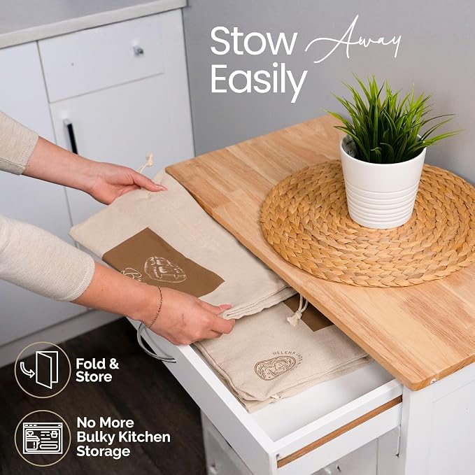 Linen Bread Bags for Homemade Bread (2 Pack, XL) – Easy to Clean Large Reusable Cloth Bags for Sourdough, Sandwich & Loaf Storage, BPA-Free Linen Bag with String Closure For Fresh Breads Storage