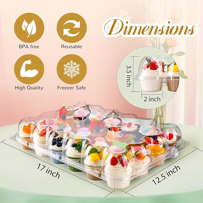 NPLUX 24 Count Cupcake Containers 15 Pack Cupcake Holders with Detachable Tall Dome Lids Clear Plastic Stackable Cupcake Boxes for 360 Cupcakes, BPA Free, Standard Size