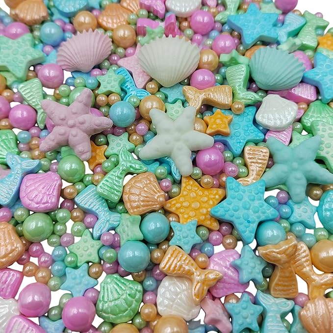 Homankit Mermaid Sprinkle Sweets Sprinkles for Baking Dessert Cupcake Cake Topper Starfish Shell Pearl Mermaid Candy Mix 3.53 Ounces Multicolor
