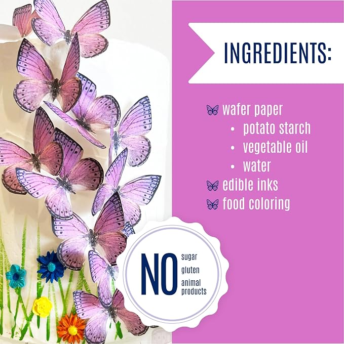 Sugar Robot Edible Butterflies for Cake Decorating- Large Size Butterfly Decorations - Cake Toppers and Cupcake Toppers - Made in the USA - Premium Crafted (Light Purple)