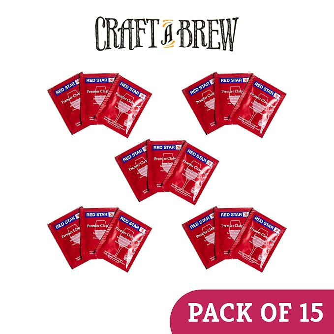 Craft A Brew - Red Star Premier Classique Wine Yeast - Dry Wine Yeast - For Reds, Whites, & Rosés - Ingredients for Home Fermenting - Wine Making Supplies - 15 Pack