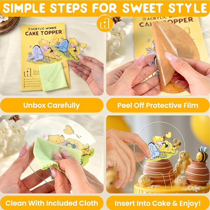 Woodamore Classic Pooh Baby Shower Cake Topper - Acrylic Cake Topper Baby Shower Decorations, Pooh Cupcake Toppers Winnie Birthday Decorations
