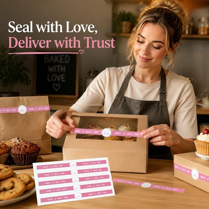 400PCS Tamper Proof Stickers for Food Packaging, 8 x 0.8 Inch Seal Stickers for Food Delivery, Tamper Seal Stickers Home Bakery Supplies