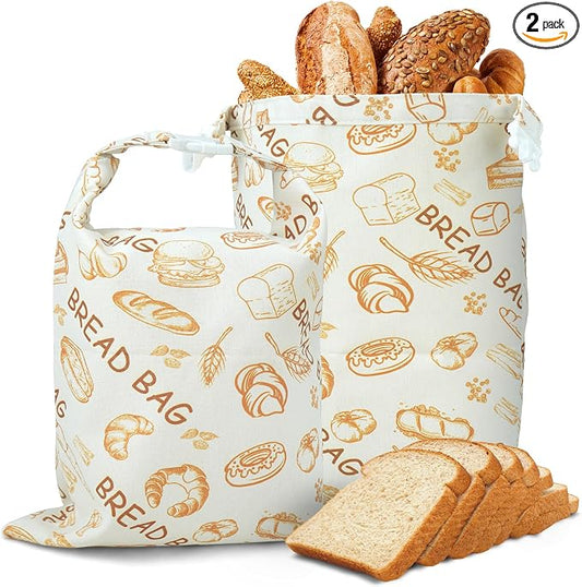 2 Pack Bread Bags For Homemade Bread,Cotton Beeswax Bread Bags For Sourdough,Waxed,Reusable Cloth Bread Bag With Locks For To Go Picnic Food Packaging