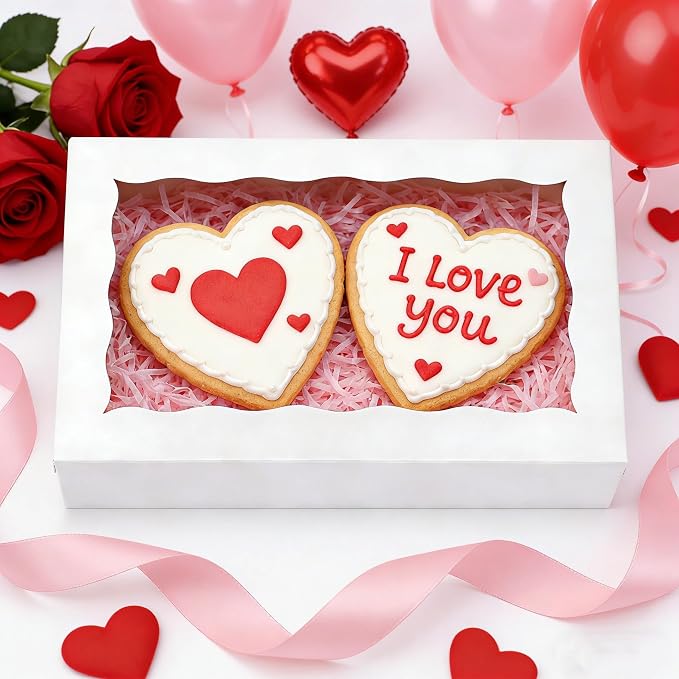 20pcs Cookie Boxes with Window 8x5x2 Inches Bakery Boxes Treat Box Dessert Box for Macaron Truffle Chocolate Covered Strawberries - White