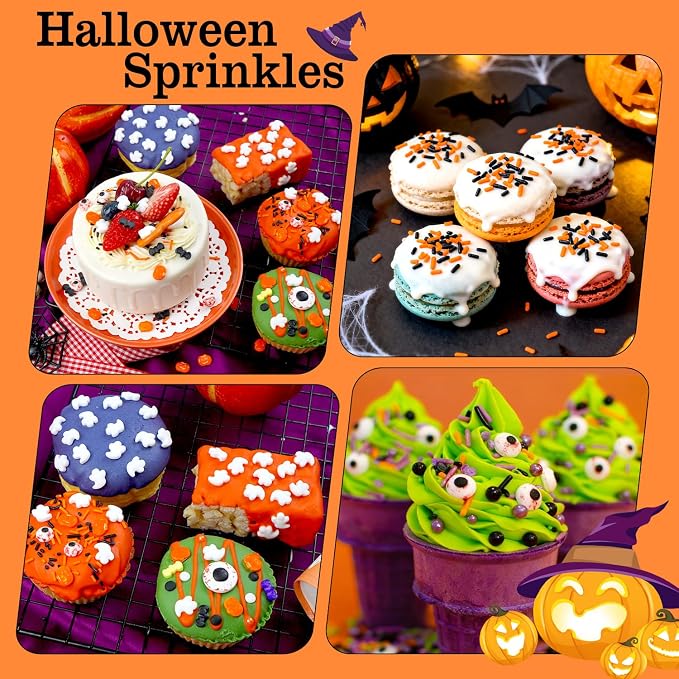 Halloween Sprinkles, Edible Halloween Sprinkles for Cake Decorating, Cake Decoration & Cupcake Topper, 110g/3.88oz