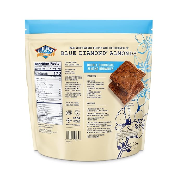 Blue Diamond Almonds Almond Flour, Gluten Free, Blanched, Finely Sifted, 48 oz (Pack of 2)