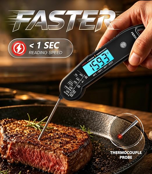 Atogou Professional Meat Thermometer Digital for Cooking Food, <1 Sec Instant Read & ±0.5℉ Accuracy, IP67 Waterproof, Thermocouple Sensor Probe, for Kithchen, BBQ, Grill, for Men Him Dad, Black