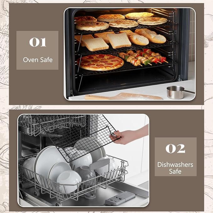 3-Tier Stackable Wire Cooling Rack with Legs, High-quality Carbon Steel, 17" x 11" Cooling Rack for Cooking and Baking, 100 Pcs 6in Baking Paper, Nonstick, for Cookie, Pizza, Bread, Barbecue