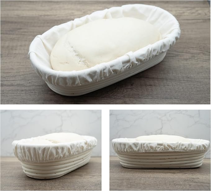 3 Pack Oval Banneton Basket Liners and Covers, Fits 9–12 Inch Oval Bread Proofing Baskets, Reusable Cotton Dough Bowl Cloth Liner for Sourdough Artisan Bread