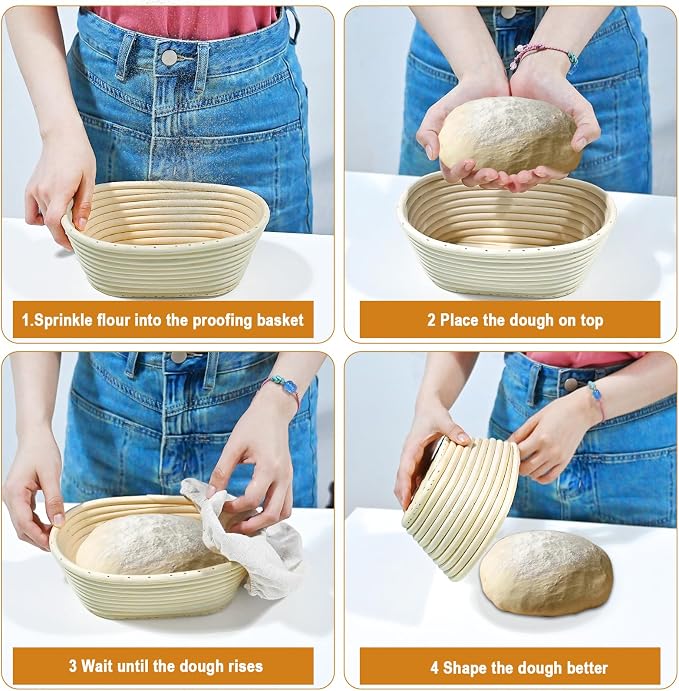 Sourdough Bread Baking Supplies, 2 Pack Banneton Bread Proofing Basket with Liners- 10" Round & 8" Oval, Brotform Proofing Baskets Ideal for Sourdough and Artisan Bread Making