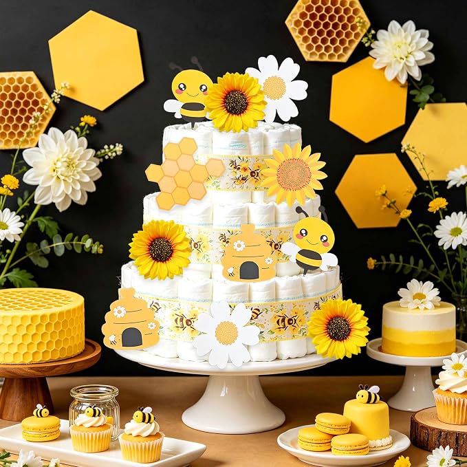 Honey Bee Baby Shower Diaper Cake Decorating Kit Party Supplies Gender Reveal Decorations Baby Shower Gifts Cake Topper Sweet As Can Bee Party