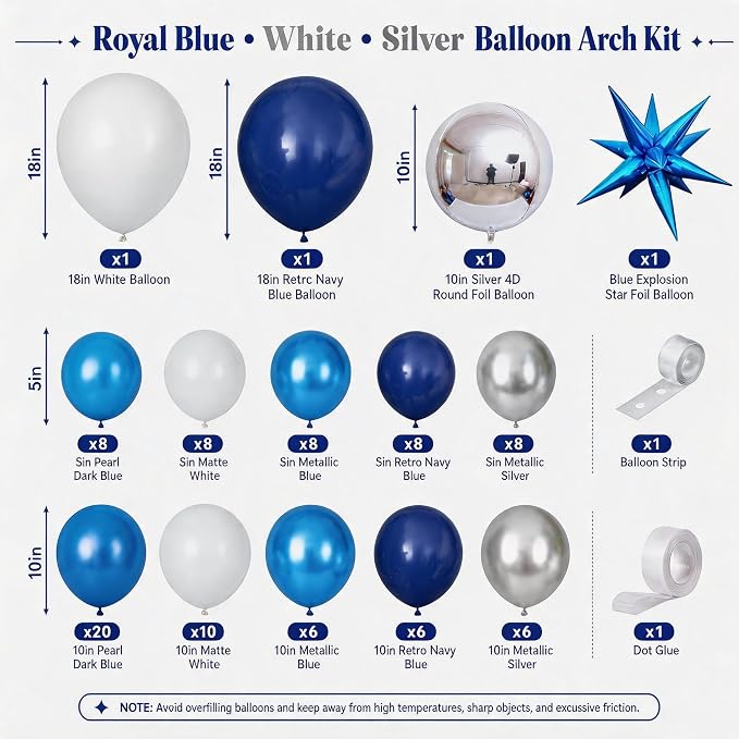 Graduation Balloon Arch Kit 2026 Blue and White Balloon Garland Royal Blue White Silver Balloons with Star Foil for Congrats Grad Class Retirement Prom Birthday Baby Shower Wedding Party Decorations
