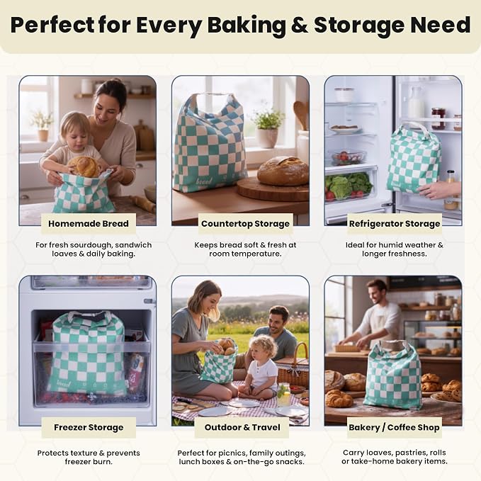 3-Pack Premium Reusable Beeswax Bread Bags (XL, M, S) - Organic Cotton Beeswax Bread Storage Bag for Homemade Bread & Sourdough Freezer-Safe, Breathable & Freshness Support - Eco-Friendly Bread Bag