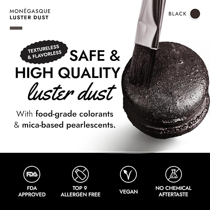 MONÉGASQUE Black Edible Glitter for Drinks 15g – Black Edible Glitter for Cakes & Cocktails – Luster Dust for Drinks, Cake, Cocktail, Cupcakes – Drink Shimmer Sprinkles – Powder Spray Cakes Sparkles